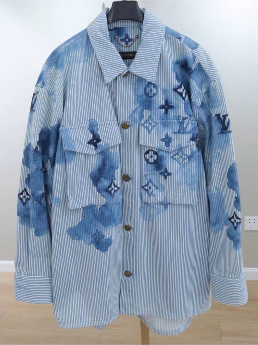Louis Vuitton Blue Stripe & Watercolor Logo Overshirt